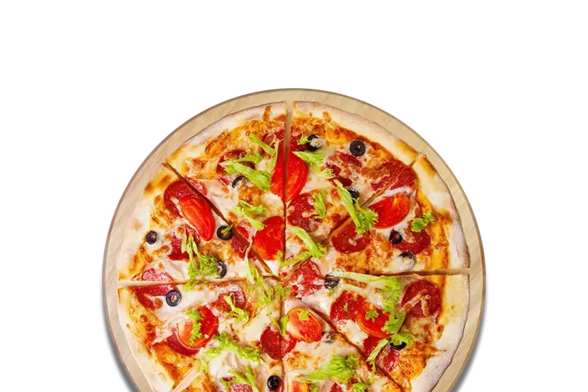 Pizza with salami and tomatoes - "Romero's Pizza" in New York photo