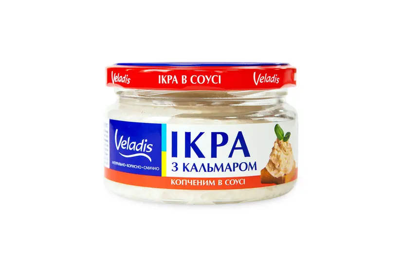 Ікра в соусі "Veladis" оселедця зі шматочками копченого кальмару, банка скло (160гр) - "Veladis" в Бучі фото 