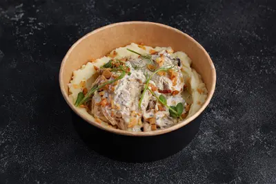 Mashed potatoes with meatballs and mushrooms Myastoriya Meat Bar Lavina Shopping Mall undefined photo