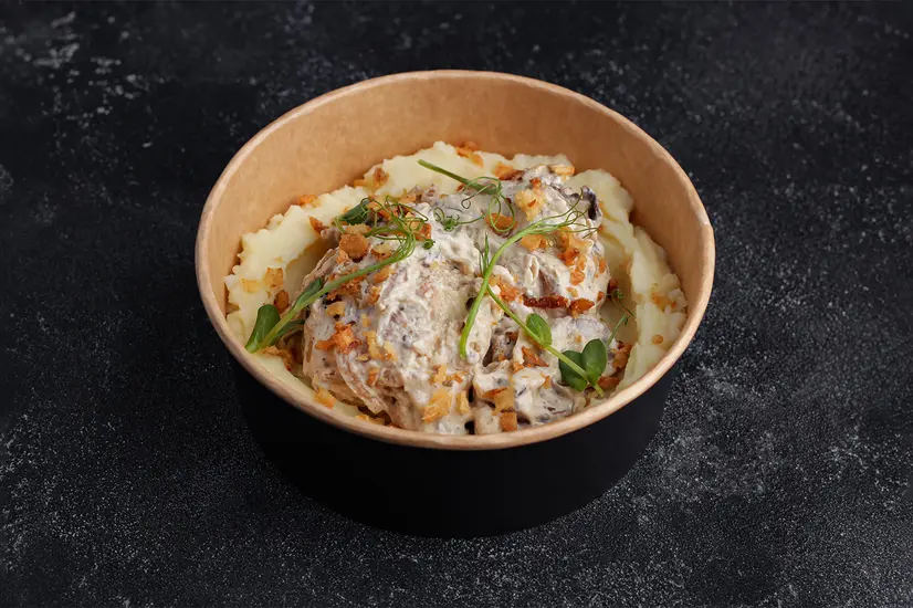 Mashed potatoes with meatballs and mushrooms - "Myastoriya Meat Bar Lavina Shopping Mall" in Kyiv photo