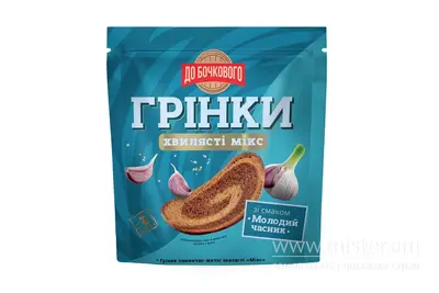Грінки пшенично-житні хвилясті "Мікс" зі смаком "Молодий часник" 75 г SOLOD PROSPEKT undefined фото