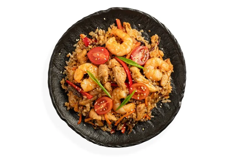Tom Yum Rice with Shrimp & Chicken (Wok) - "Tomo Food" in Pissouri photo